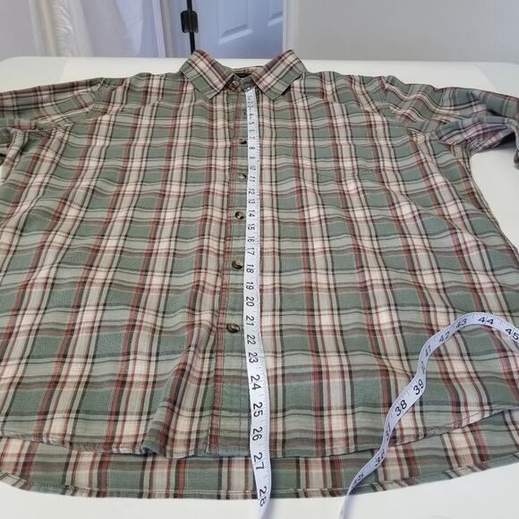 GH Bass & Co Men's Green & Tan Plaid button down Long Sleeve Shirt Size LG - Picture 4 of 6